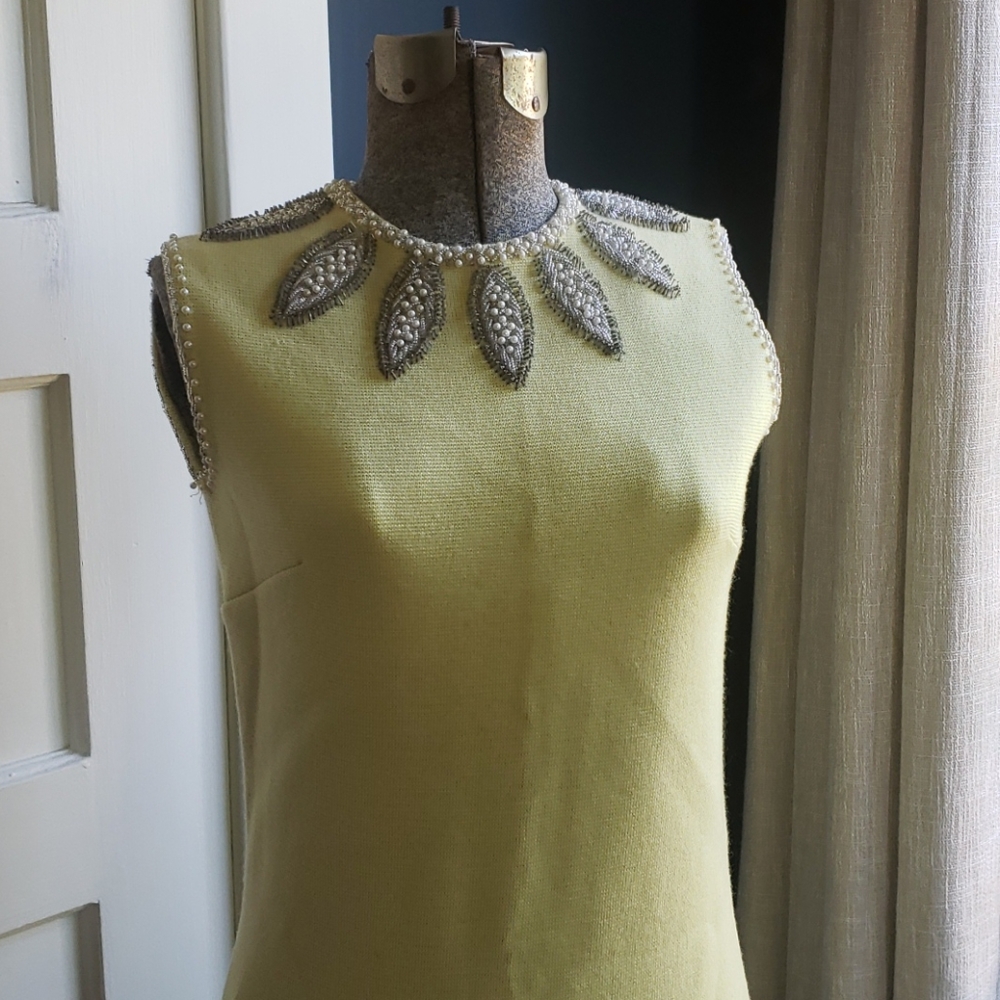 VTG Yellow Sweater Dress with Beading